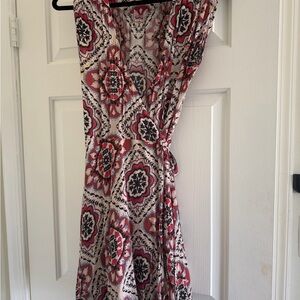 Yumi Kim Pink, Cream and Black Medallion Wrap Midi Dress